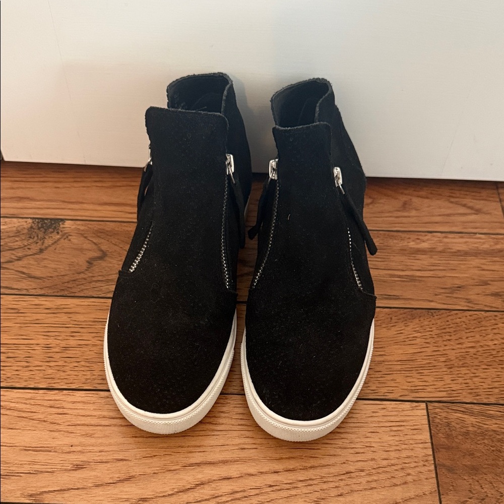 Steve Madden Black Suede Platform High-Top Sneakers with White Sole